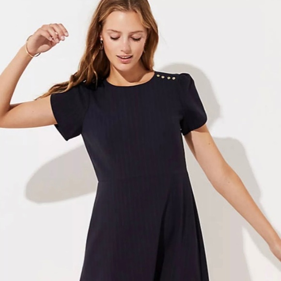 LOFT Dresses & Skirts - Loft Shoulder Button Forever Navy Striped Dress